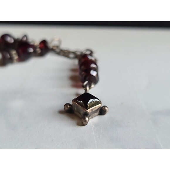 925 Sterling Silver Beaded Garnet Pendant Necklace Vintage - Picture 5 of 10